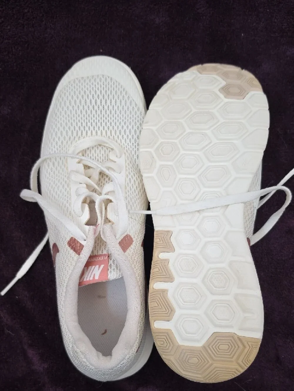 Nike Women's Cream Mesh Trainers with Pink Accents